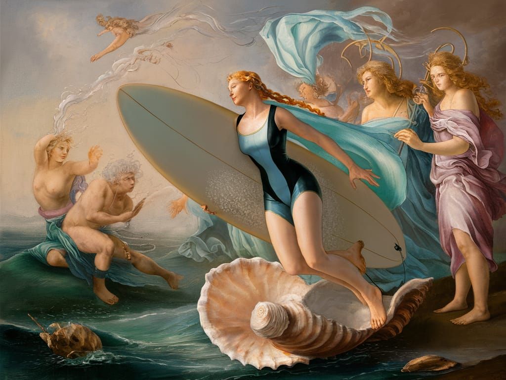 Birth of Venus Reimagined with Surf Culture Twist