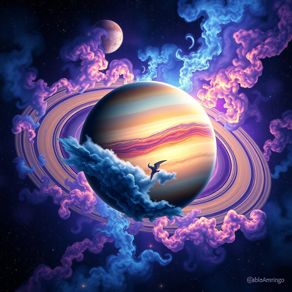Holographic Saturn Illustration in Astral Style