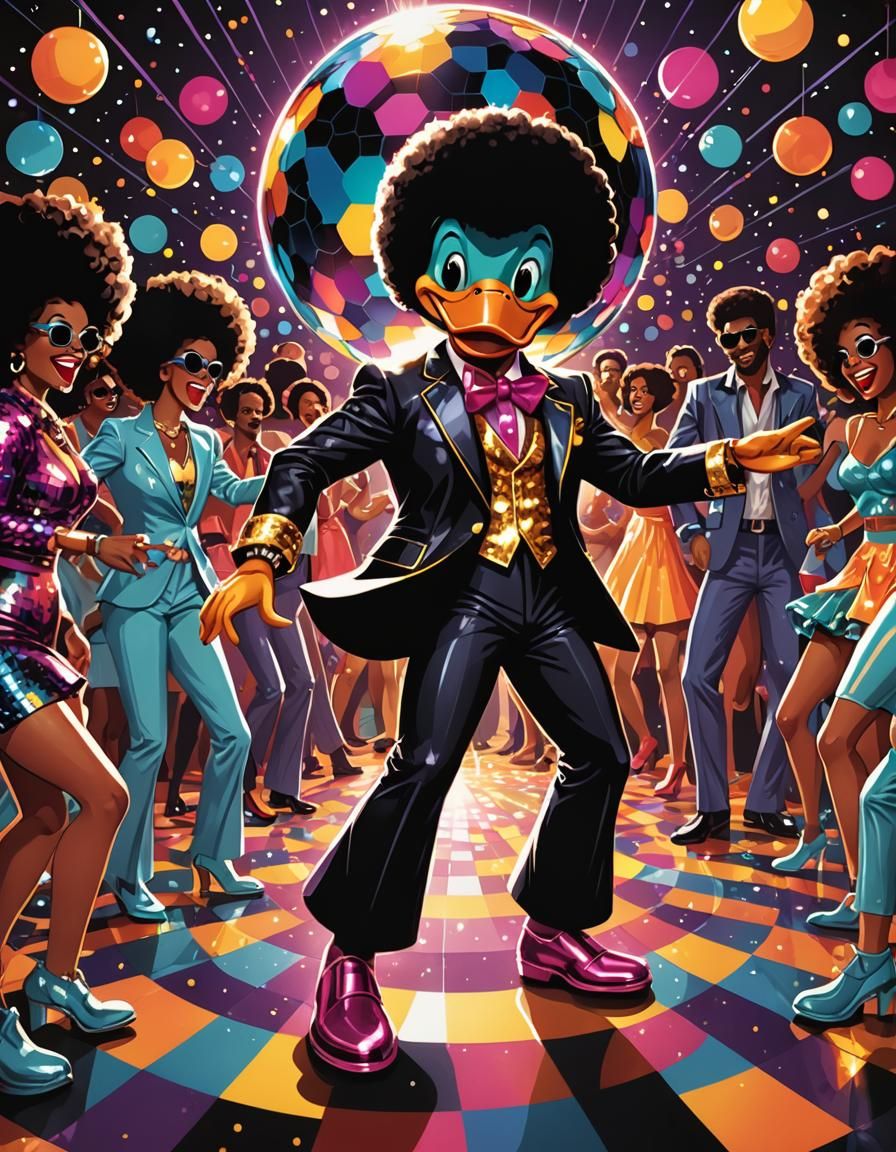 Retro Cartoon Disco Duck Dance Illustration