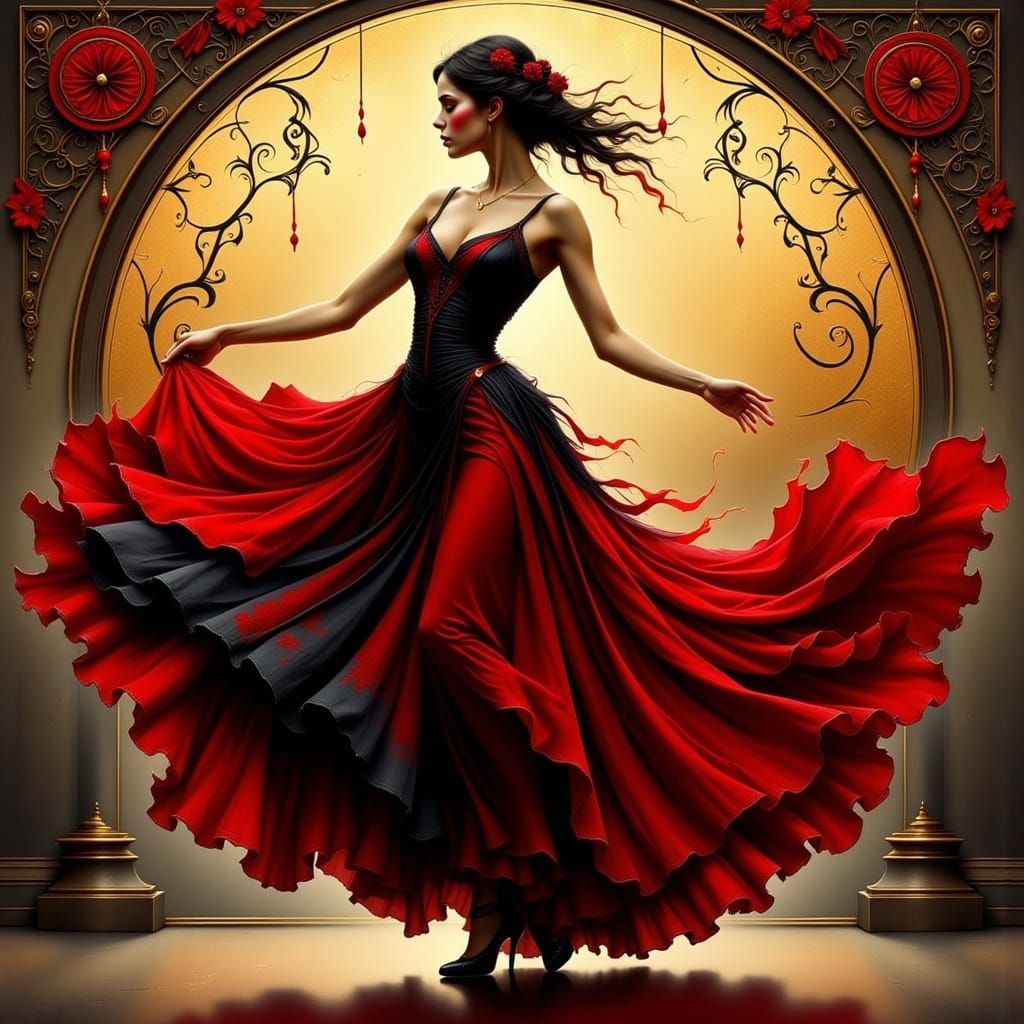 Elegant Dancer in Flowing Dress, Art Nouveau Style