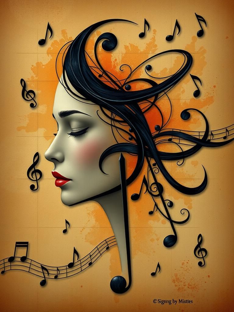 Abstract Woman's Face as Musical Note