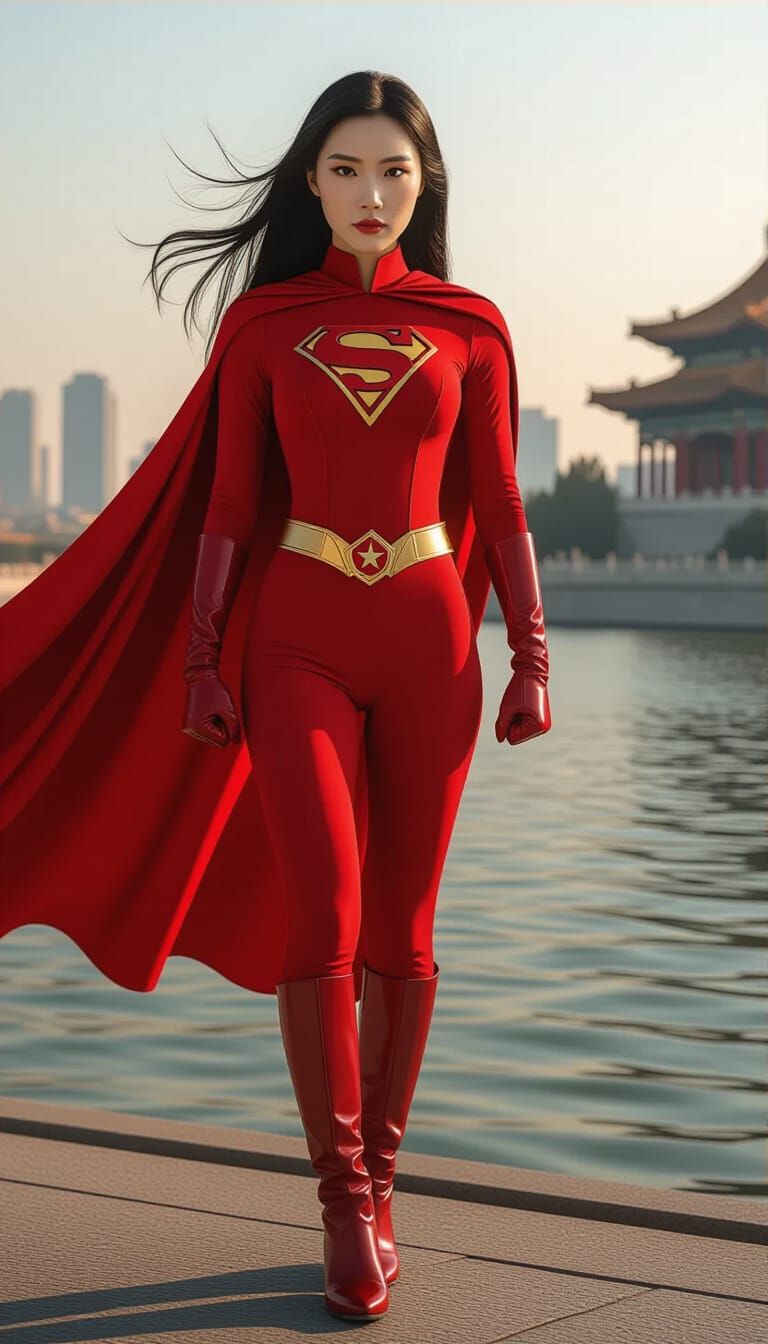 Chinese Superheroine Communist Star in Sleek Red Outfit