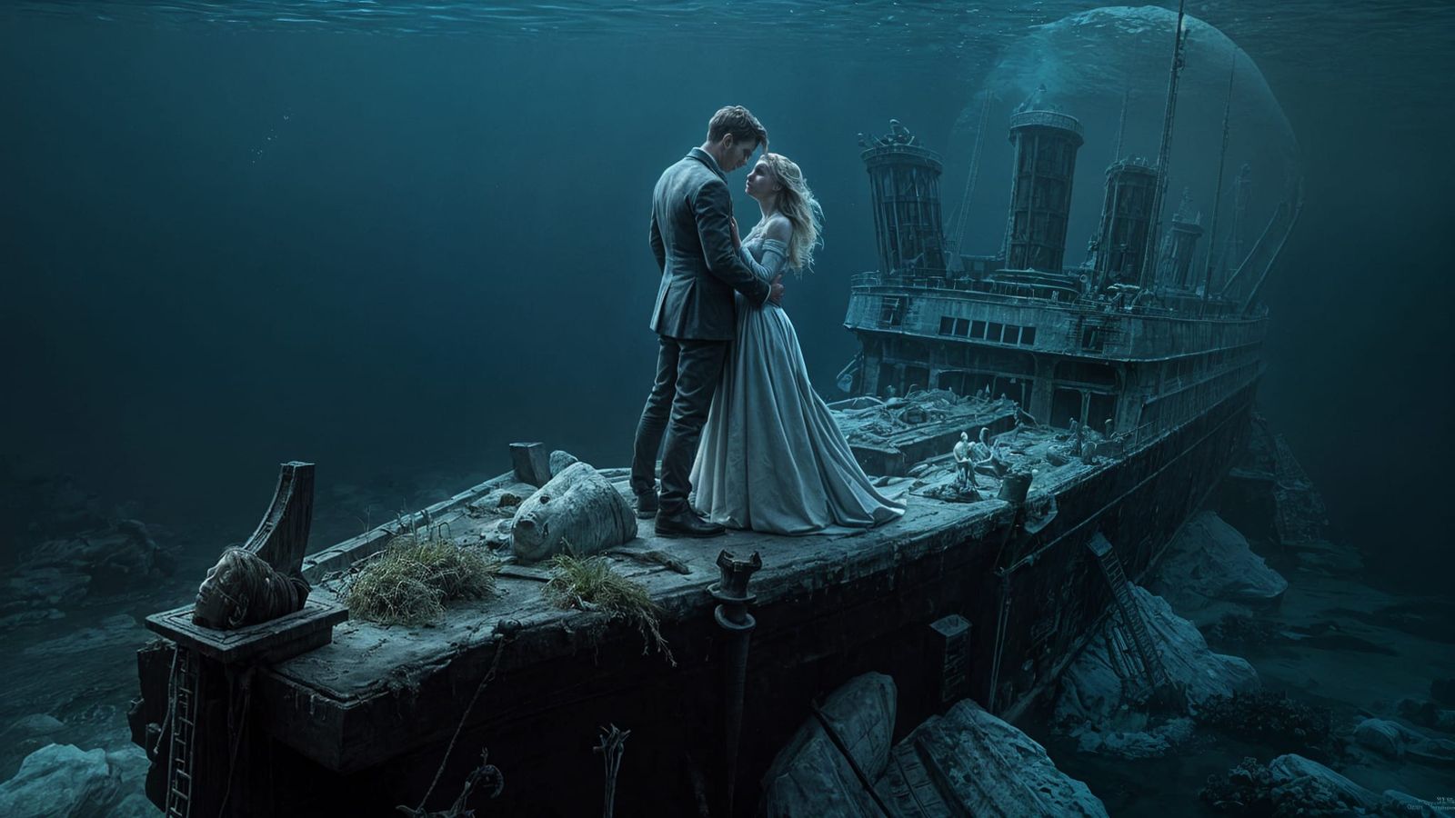 Hyper Realistic Titanic Shipwreck Scene in Dramatic Ambiance