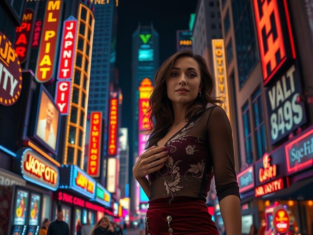 Neon Metropolis: An Elegant Woman in Jackpot City