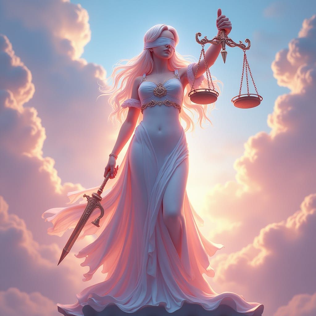 Lady Justice in Ethereal Anime Style