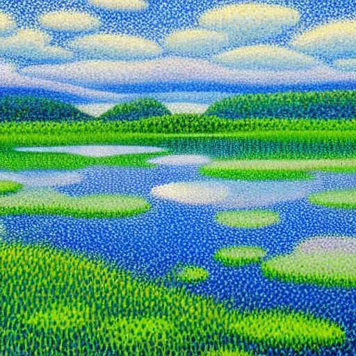 Cat Fishing in Pointillism Style by Metzinger & Signac