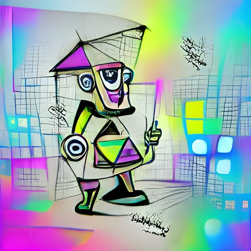 Psychedelic Cartoon Character Concept Art in Geometric Style