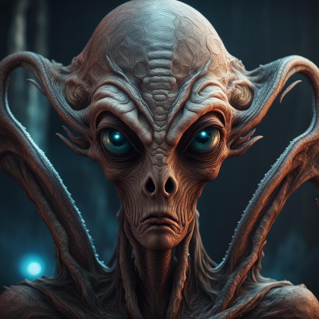 Detailed Portrait of an Old Alien Face