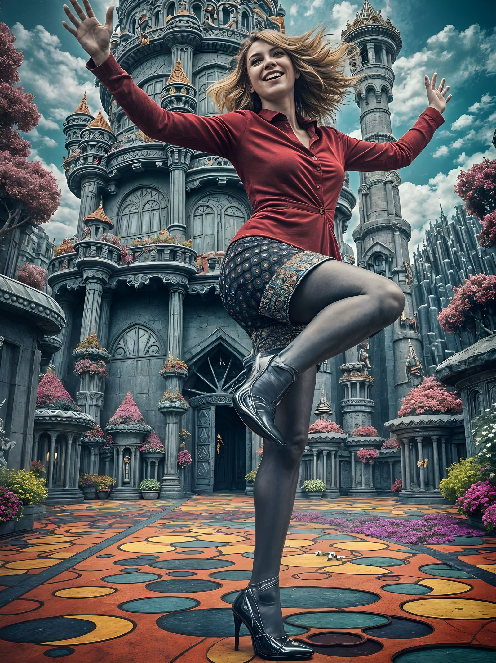 Vibrant Psychedelic Castle Dance Under Starry Skies