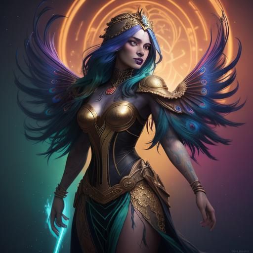 Peacock Haired Woman in Art Nouveau Style