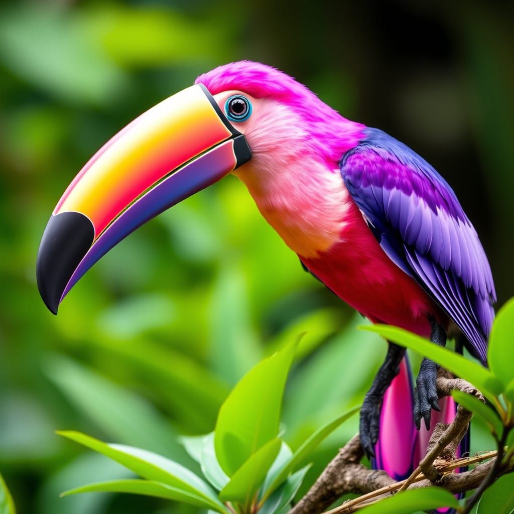 Vibrant Pink and Purple Toucan Bird