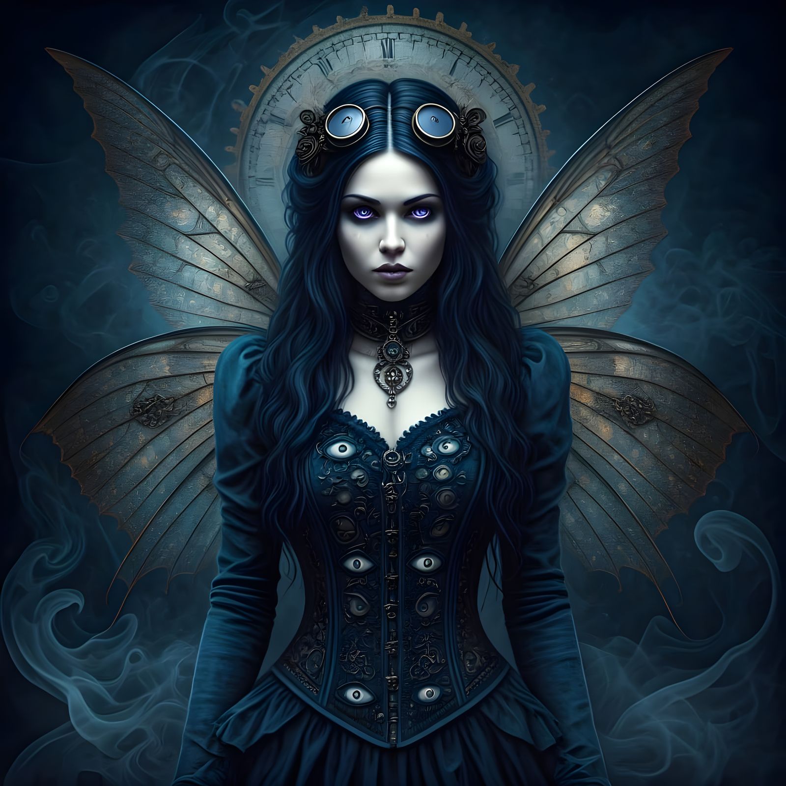 Mysterious Clockwork Fairy in Dark Steam Punk Attire