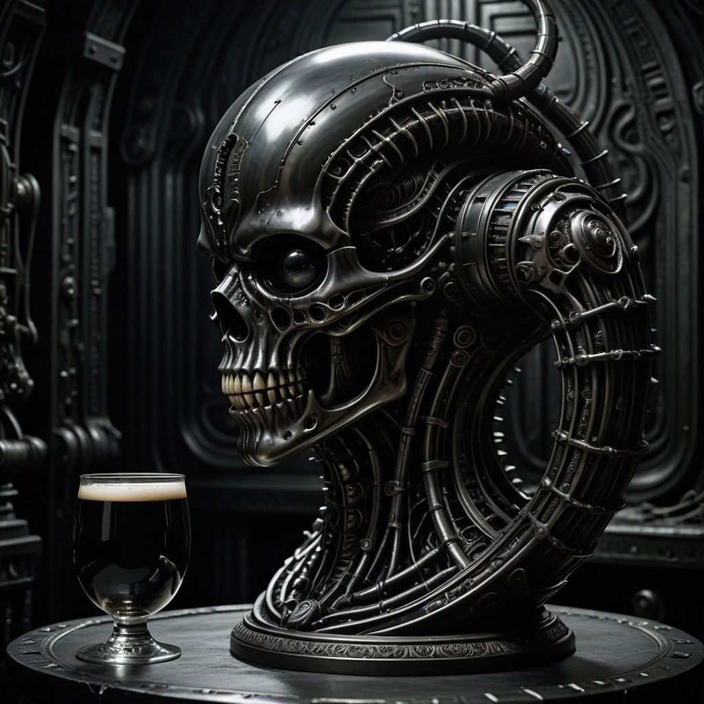 Surreal Biomechanical Nightmare in Dark Metallic Finish