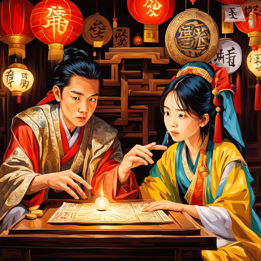 Asian Fortune Teller Reads Boy's Future