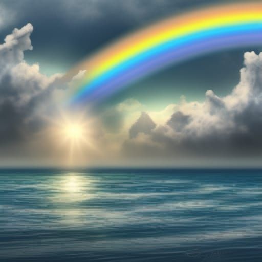Photorealistic Rainbow Concept Art Over Ocean, 8K