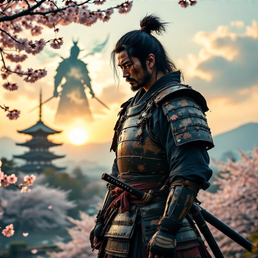 A Samurai Warrior Contemplates Victory Amidst Serene Japanes...