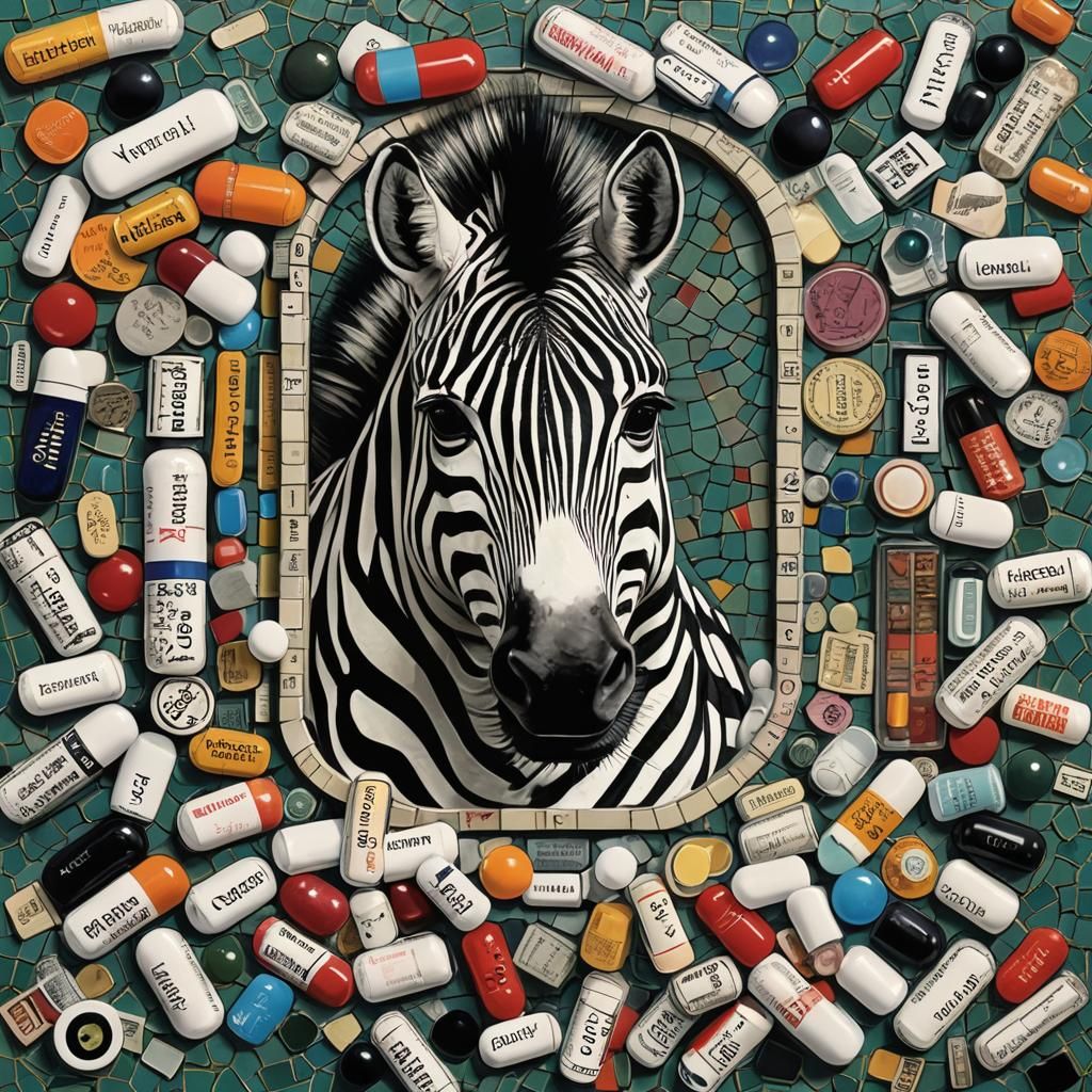 Fornasetti-Style Zebra Pills Box Art Collage