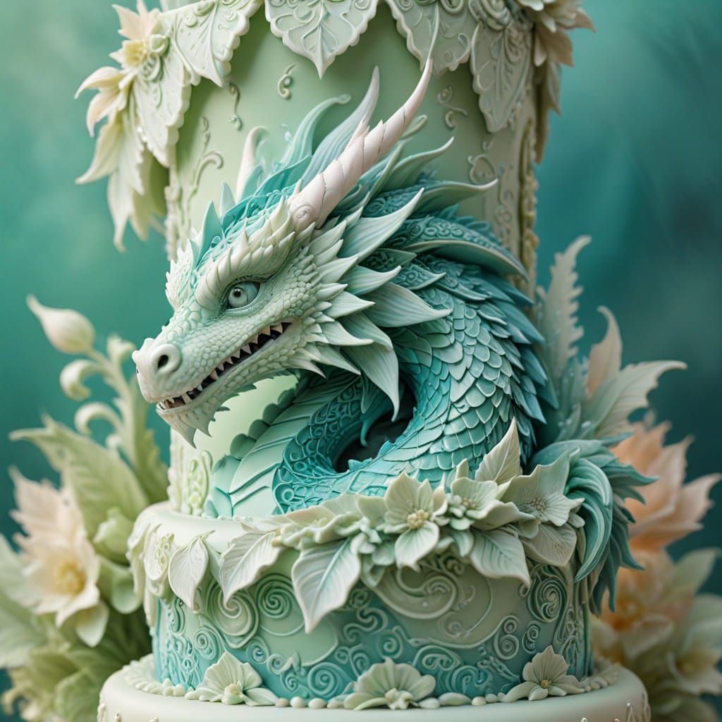 Stunning Dragon Cake in Vibrant Teal and Light Green