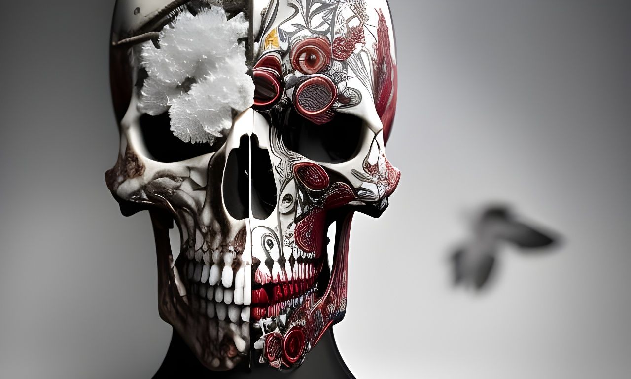 Dystopian Bird-Man Skeleton in Surrealist Style