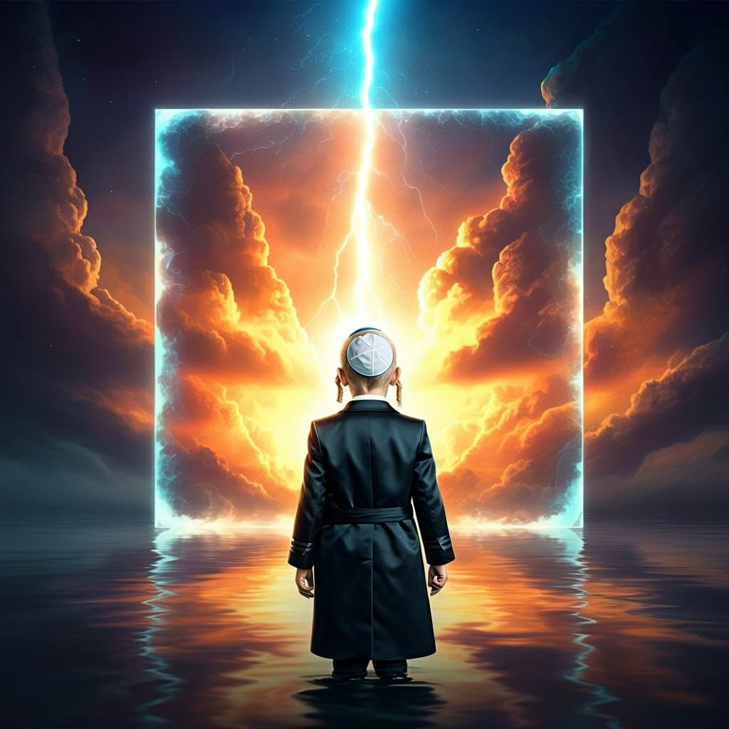 Mystical Ultra-Orthodox Youth Amidst Cosmic Storm Portal