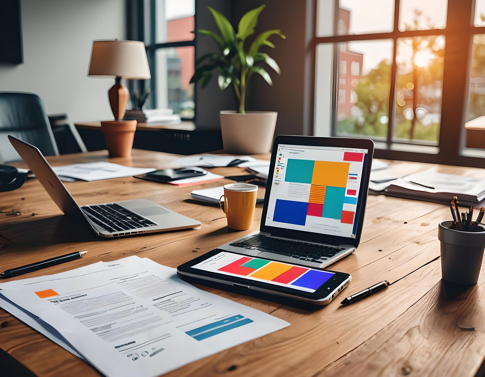 Office Setup with Smartphone and Laptop