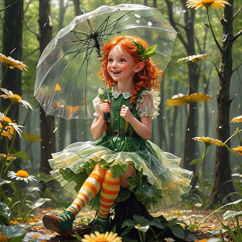 Elf Girl with Iridescent Wings in Forest