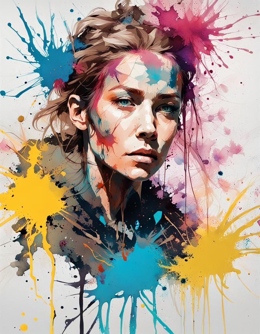 Ink Splatter Portrait of a Queen in Art Room