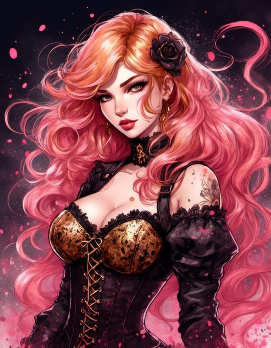 Strawberry Blonde Anime in Rose Pink Brocade