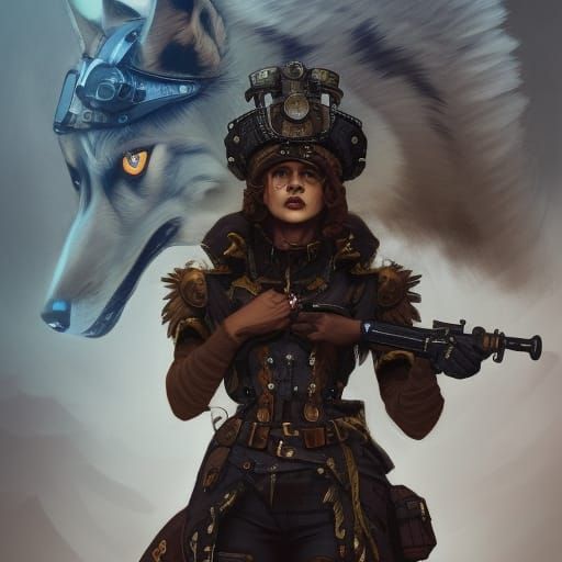 Steampunk Wolf Soldier Portrait in Hyperdetailed Style