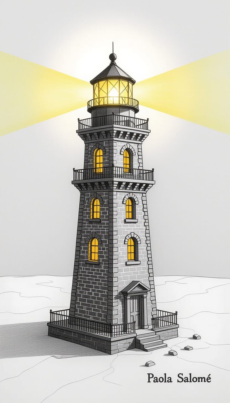 Surreal Graphite Lighthouse in Golden Light