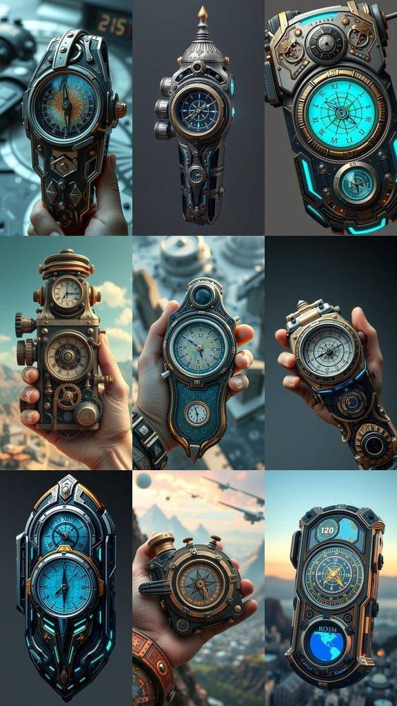 Hi-Tech Ornamental Map Device with Compass and Clock