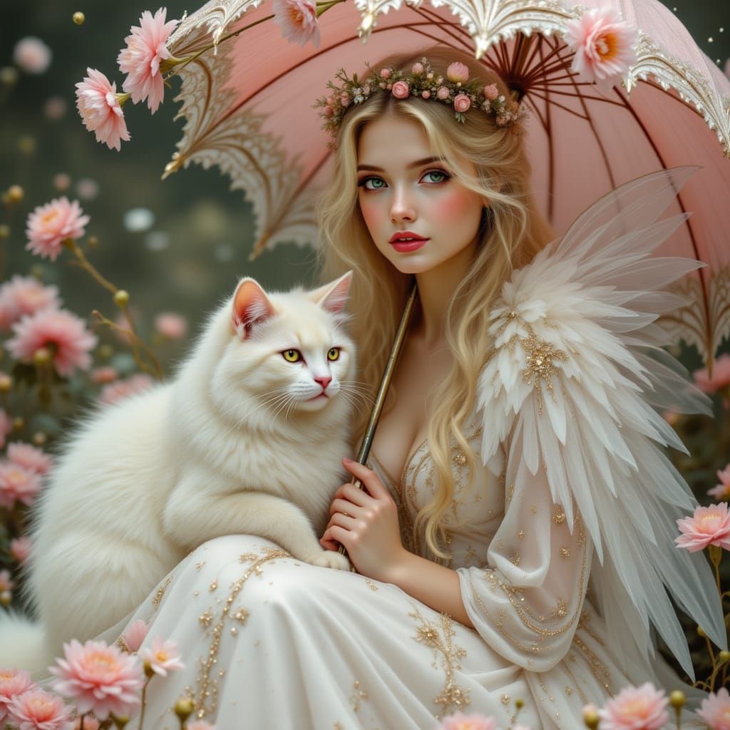 Ethereal Blonde with Fairy Wings in Pre-Raphaelite Style