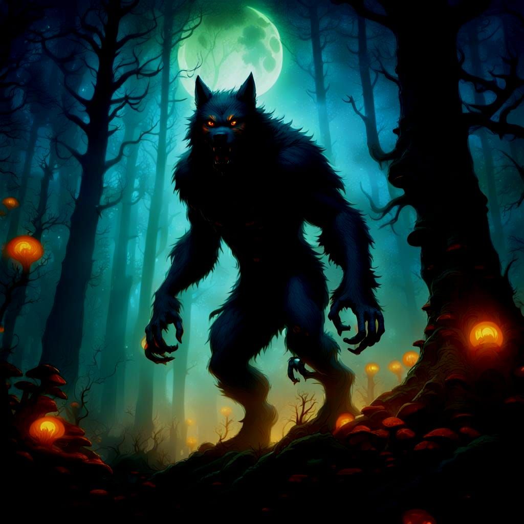 Detailed Werewolf Matte Painting in Deep Color