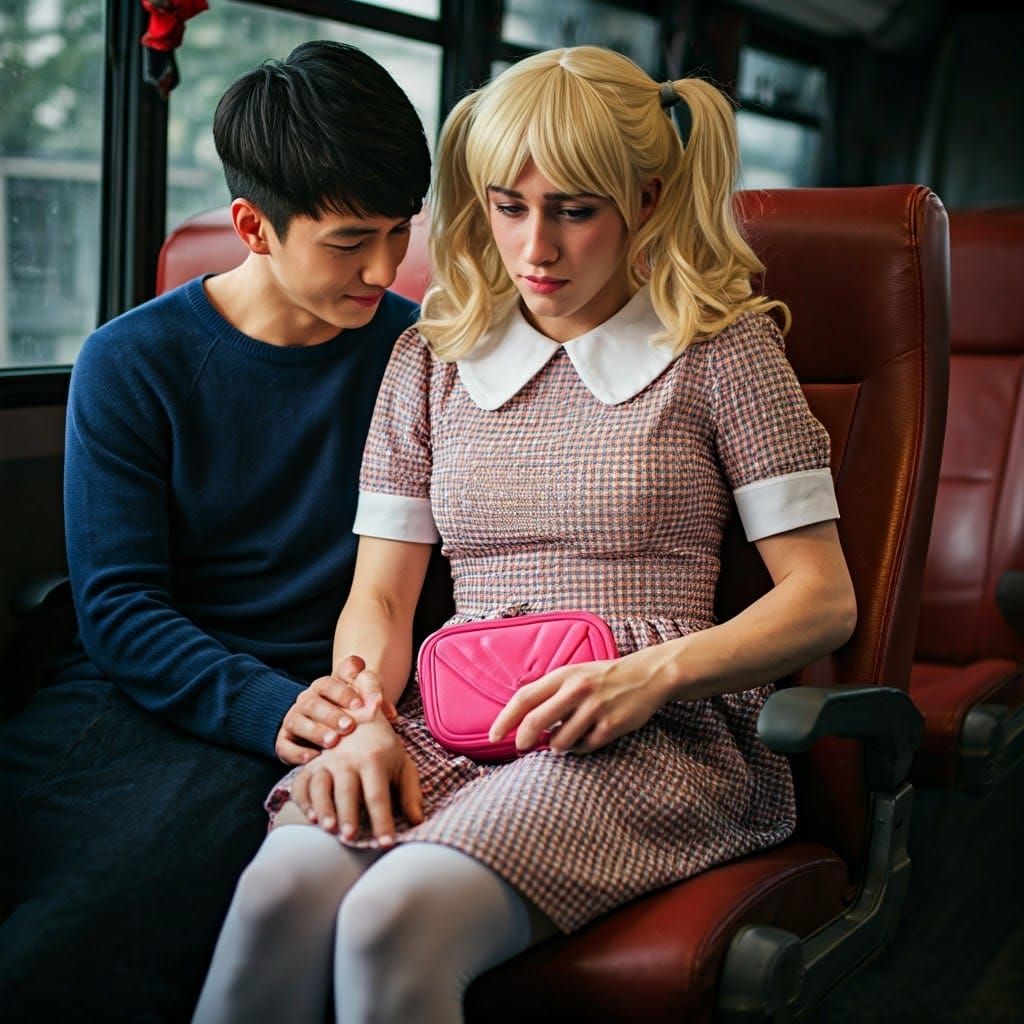 Charming Scene of Affection and Embarrassment in a Vintage-I...