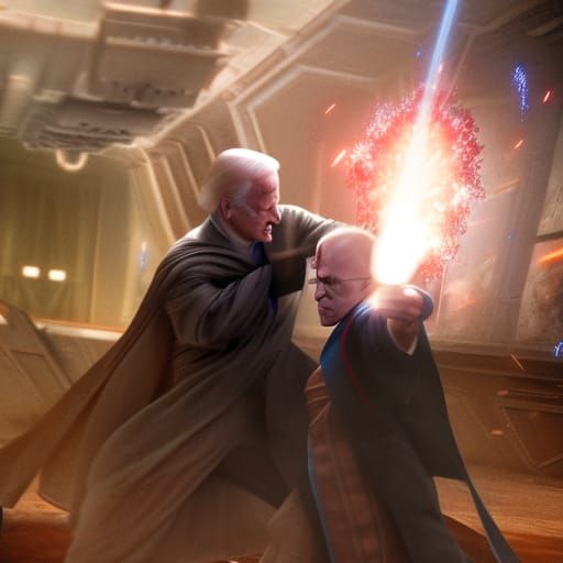 Anakin Skywalker Battles Joe Biden in Hyperrealistic Style