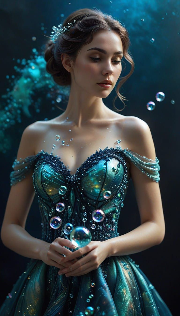 Woman Holds Glass Bubbles with Landscapes: Artgerm Style