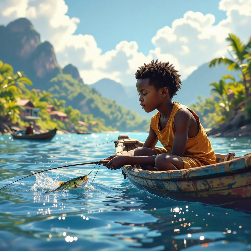 Haitian Boy Fishing in Hispaniola Splash Screen Art