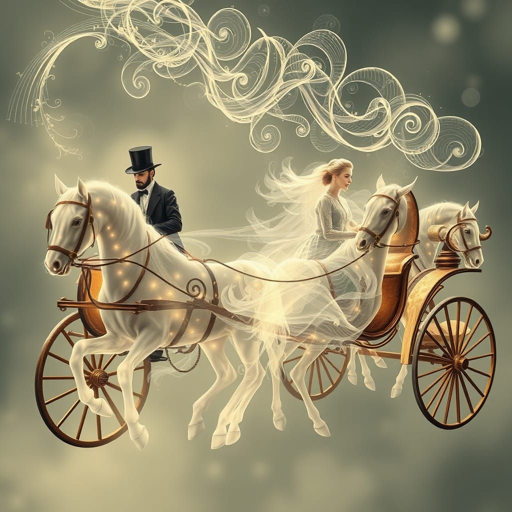 Ghostly Victorian Gentlemen and Ladies in Ethereal Horse-Dra...