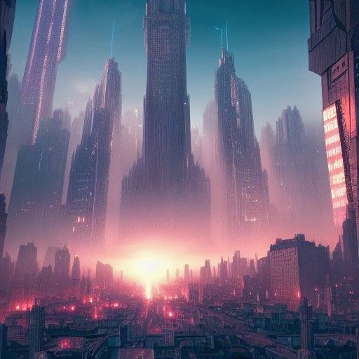 Medieval Metropolis on Neptune in Vaporwave Style