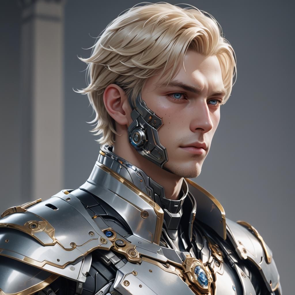 Regal Cyborg Portrait in 3D Anime Style