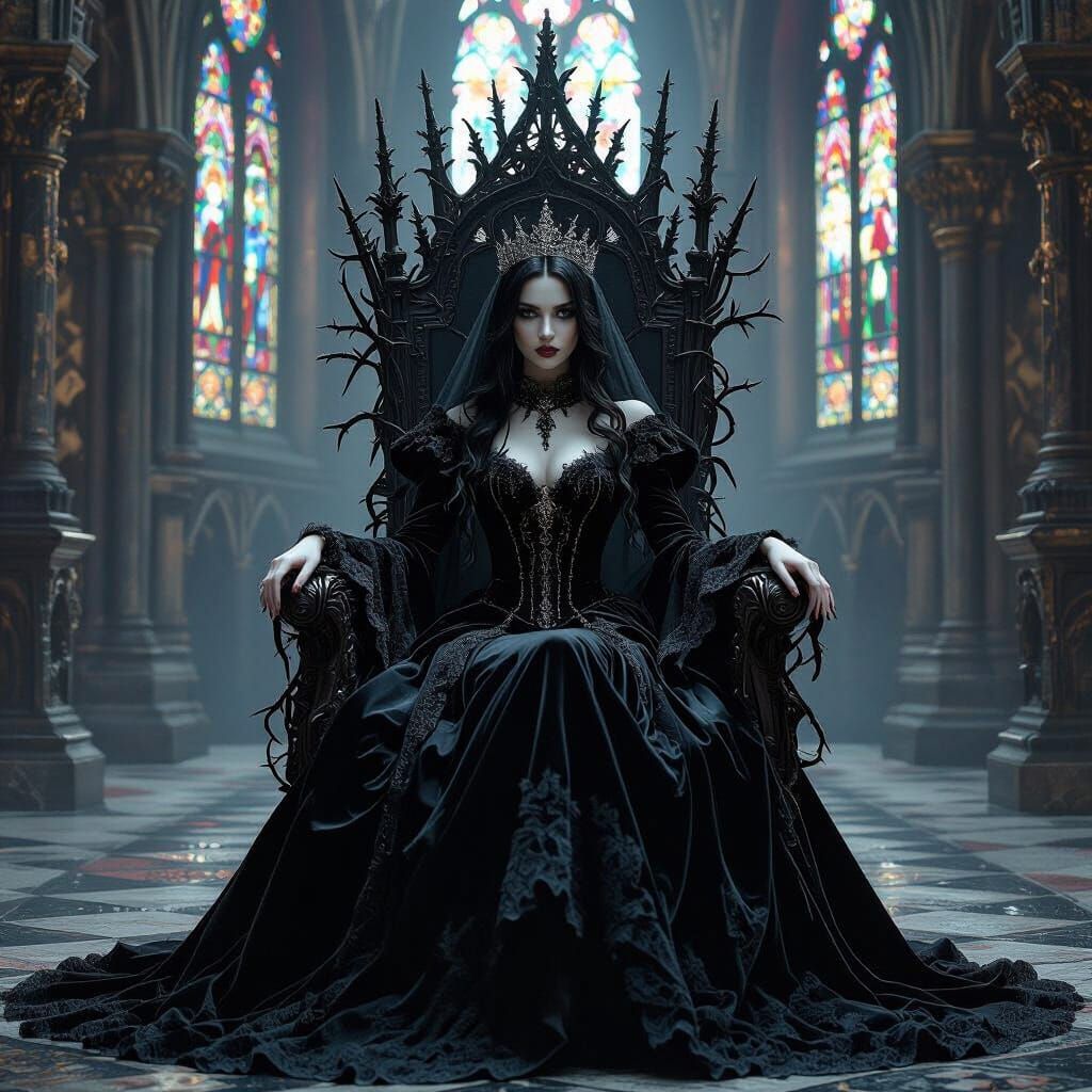 Gothic Princess on Thorn Throne in Baroque Style