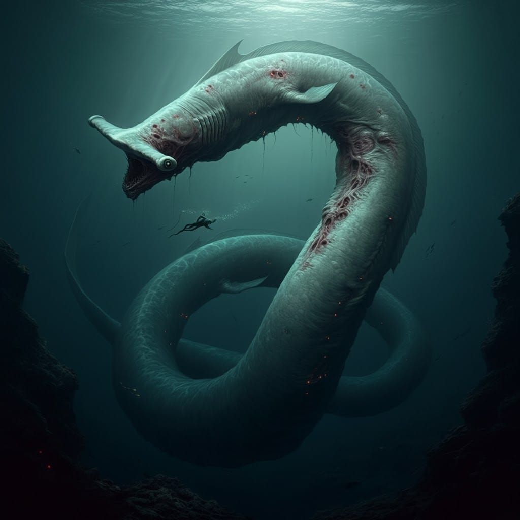Hammerhead Eel Sea Monster in Cosmic Horror Style