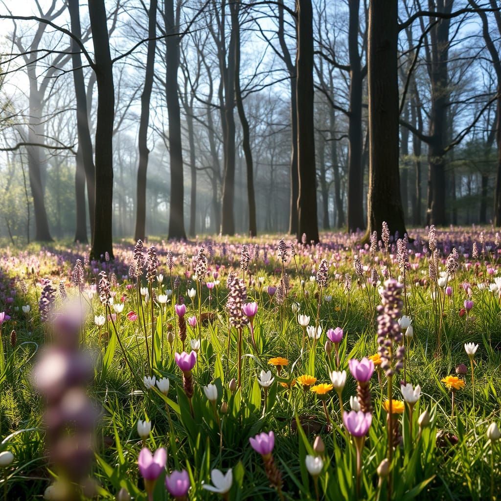 Spring Enchants Morning Forest Meadow in Vibrant Watercolor