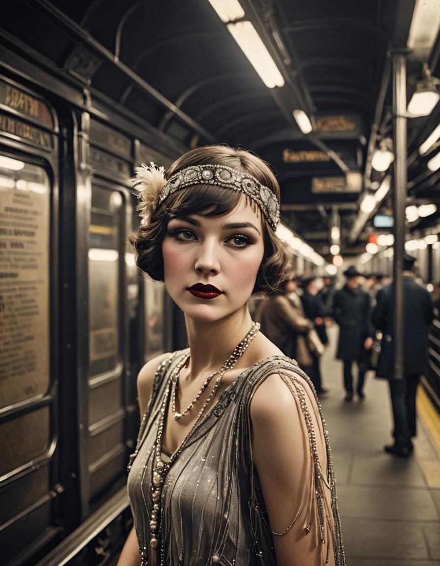 Flapper on Subway Platform in New York City
