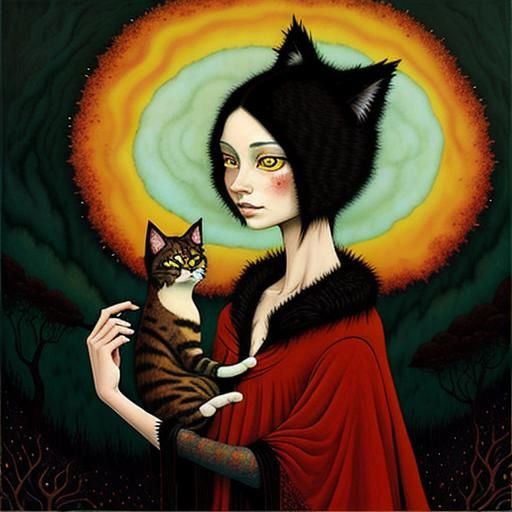Dreamlike Woman-Cat in Art Brut Style