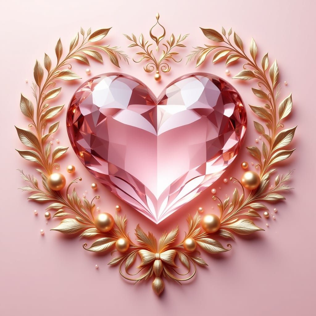Reflective Heart Crystal with Rose Gold Foliage