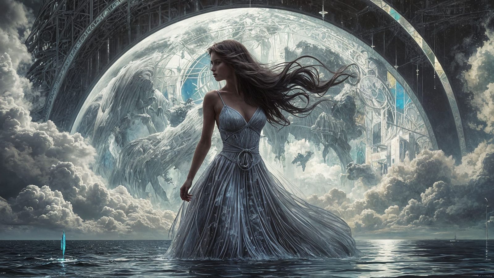 Royal Woman on Misty Cliff in Art Nouveau Style