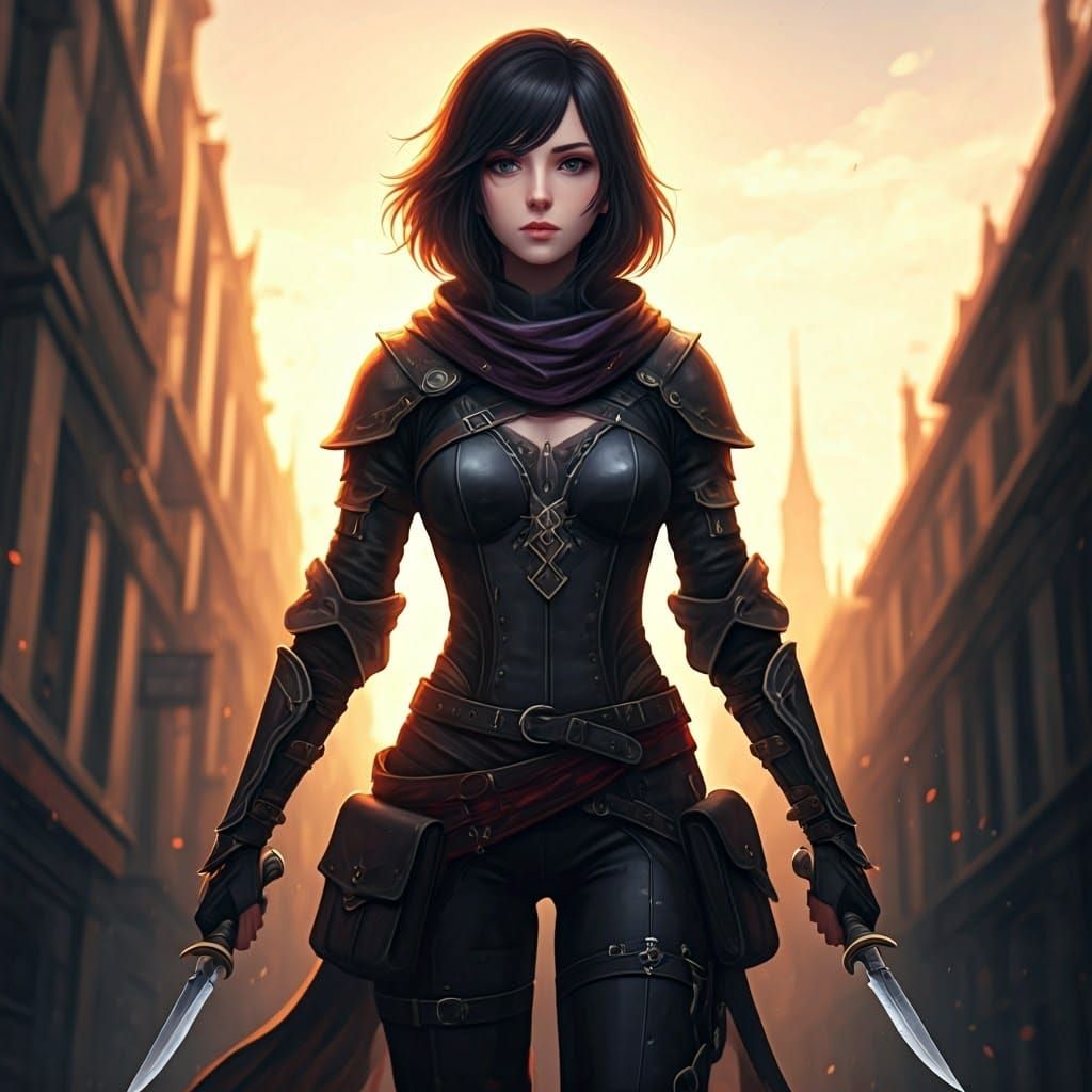 Fantasy City Adventurer in Shadowy Contrast