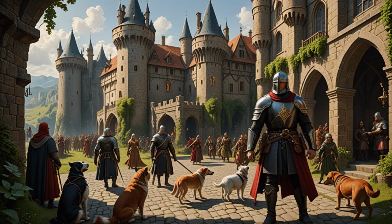 Medieval Castle Scene with Anthropomorphic Animals