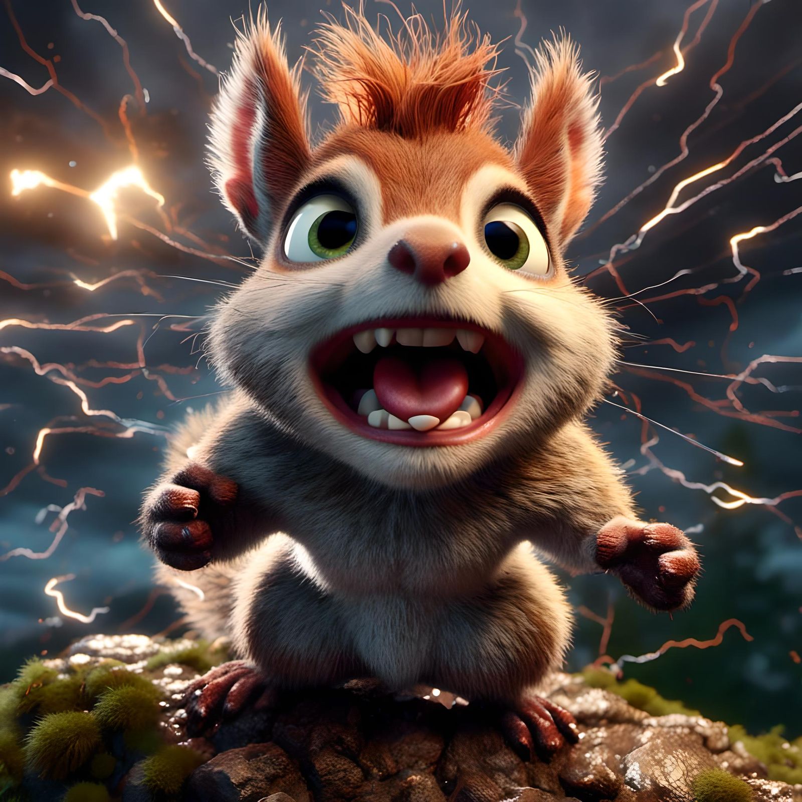 Electrified Squirrel Ogre in Dark Fantasy Style